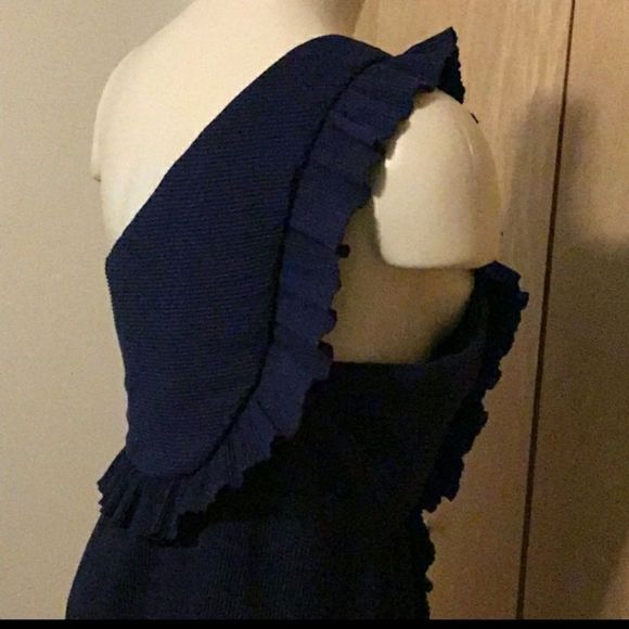 Sandro Two-tone One shoulder Ribbed Dress USA 6-8 - Picture 6 of 8